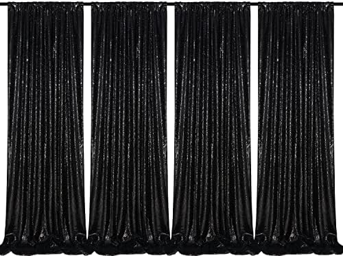 Black Sequin Backdrop 4 Panels 2FTx8FT Halloween Party Backdrop Curtains by QueenDream
