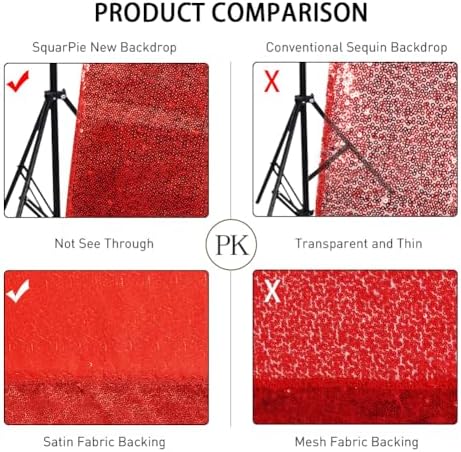 SquarePie 6x6ft Red Sequin Backdrop, High Density Non-Transparent Glitter Curtain for Photography, Birthday, Wedding Party Decorations, Thick Solid Background with 4" Rod Pocket, 1 Panel - Image 6