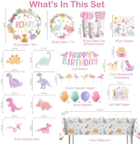 Xynic Pastel Pink Dinosaur Birthday Decorations for Girl Dino Party - Image 2