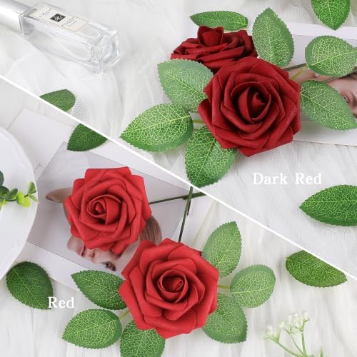 AmyHomie Red Rose 50pcs Real Looking Artificial Flowers w/Stem - Image 2