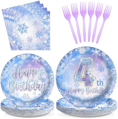 96Pcs Frozen Party Supplies Plates Winter Onderland 4th Birthday Plates by Grencian