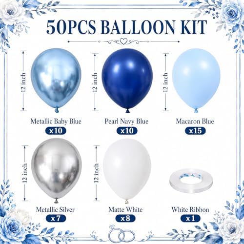Navy Blue Silver Balloons, 50 Packs 12 Inch Dark Blue Latex Balloons - Image 2