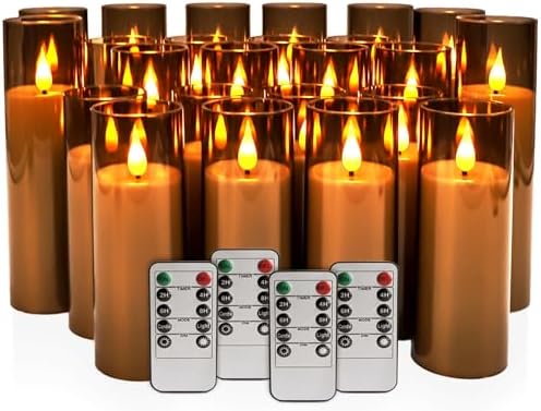 24 Pack Grey LED Flameless Pillar Candles with Remote Control - Image 4