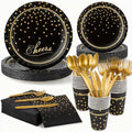 168Pcs Black and Gold Paper Plates and Napkins Party Supplies for 24 Guest by OuMuaMua