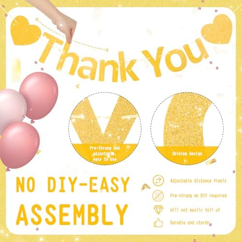 Thank You Banner Appreciation Banner for Appreciation Decorations Teacher Thanks Volunteer Events Office School Organization Thank You Parties (Gold) - Image 2