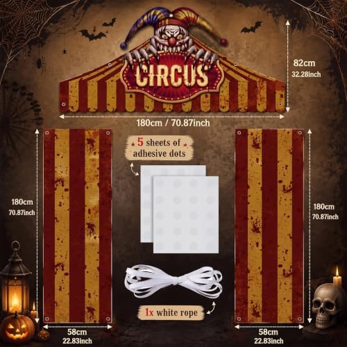 Peryiter 3 Pcs Halloween Door Decorations Spooky Circus Porch Banner - Image 2