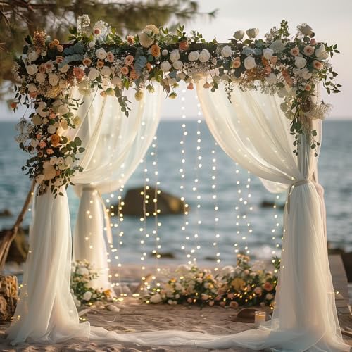 Fomcet Tulle Backdrop Curtains with Lights 10x8ft Sheer Ivory Curtain - Image 6