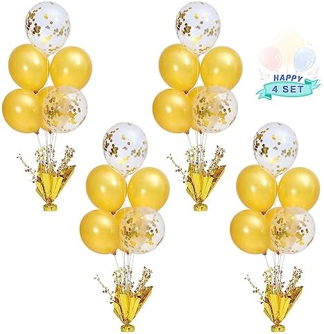 4 Set Gold Table Centerpiece Balloons Stand Kit with Gold and Confetti Balloons for Birthday Party Baby Shower Wedding Bridal Shower Graduation Prom Table Decorations by Suppromo