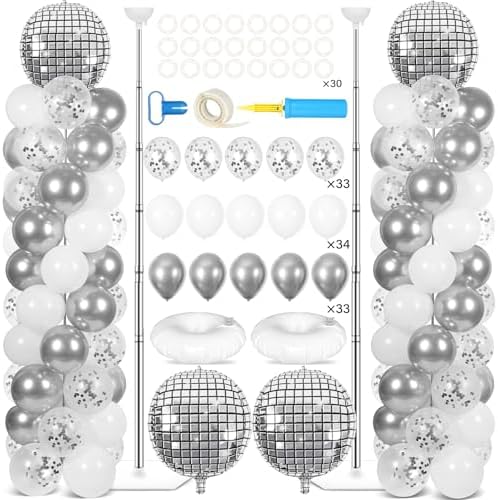 2 Set Disco Ball Balloon Column Stand Adjustable Silver Disco Balloon Decor by Naozinebi