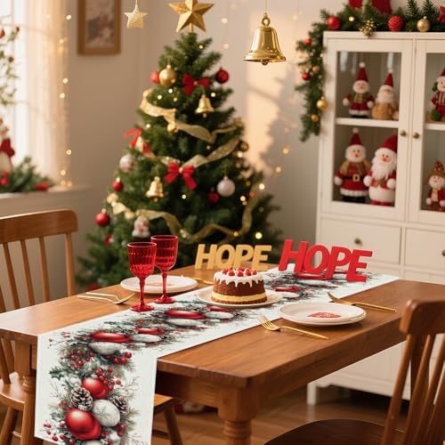 Christmas Table Runner, Seasonal Winter Kitchen Table Decoration, Suitable for Winter Christmas Family Gathering Indoor 13x72 inches (13x72 inches, Red and White Bell) - Image 5