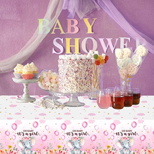 6 Pack Elephant Baby Shower Decorations - Plastic Tablecloth Table Cover Backdrop for Boy Girl Gender Party Supplies, 54 x 108 Inch, Pink - Image 6