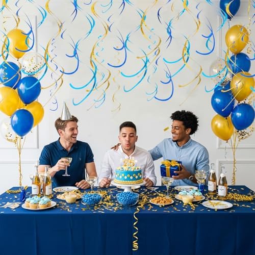 BEISHIDA 20Pcs Blue Gold Hanging Swirls Graduation Baby Shower Ceiling Decor - Image 4