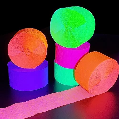 400 feet Glow Party Neon Streamer Decorations Glow Crepe Paper Streamers UV Reactive Fluorescent Neon Paper Streamers Glow in The Dark Party Supplies and Decorations Wedding Birthday Blacklight Party - Image 2