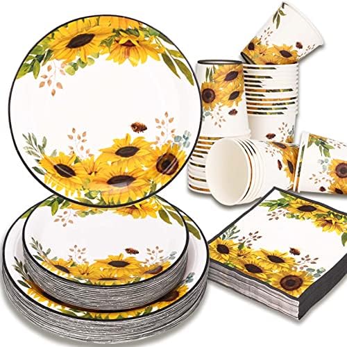 Sunflower Party Decorations, Sunflower Plates and Napkins Party Supplies Serves 50, for Birthday Bee Baby Shower Bridal Shower, Easter Mother's Day, Summer Fall Thanksgiving Decorations by Gudvilla
