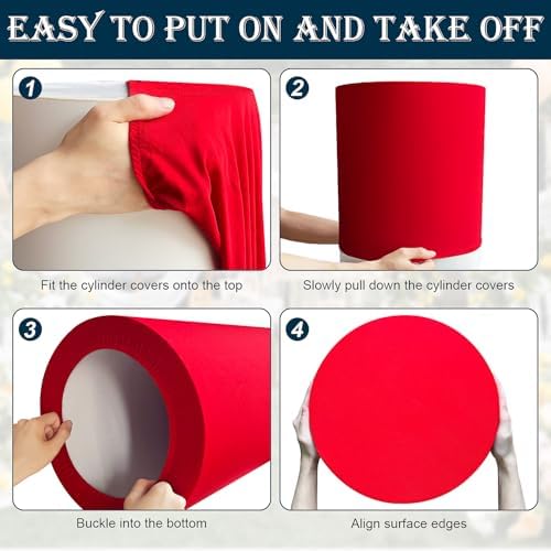 SaitiMade Set of 3 - Red Cylinder Pedestal Stand Covers - Image 5