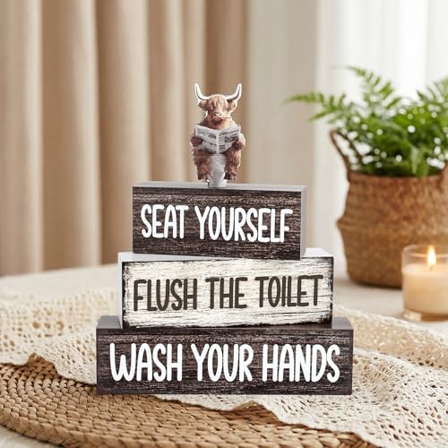4 Pcs Highland Cow Bathroom Western Wooden Table Decor - Image 3