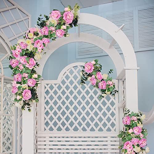 Teldrassil 4Pcs(26 FT) Artificial Rose Vine Fake Flower Garland Fake Silk Rose Hanging Vine for Wedding Party Background Arch Garden Background Decoration (Purplish Red) - Image 6