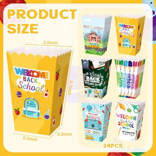 Gueevin 24 Pcs Back to School Popcorn Boxes Treat Boxes Candy Container - Image 2