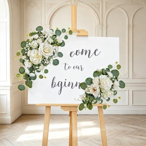 Odouzy Pack of 2 Wedding Arch, Artificial Flowers, Wedding Decor，Flower Garland Be Suited to Banquet, Party, Reception Entrance Welcome Sign and Background Decoration (Milky White) - Image 6