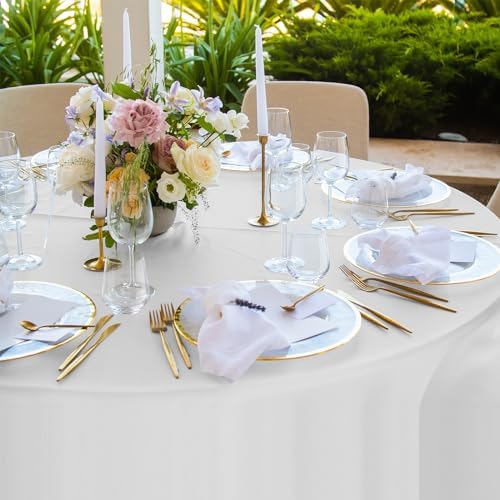 16 Pack White Plastic Tablecloth for Round Tables, Premium Decorative White Disposable Table Cloths for Parties, Bulk Round Party Table Cover for Birthday Wedding Anniversary Graduation, 84 Inch - Image 5