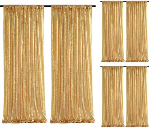 Gold Sequin Backdrop Curtains 2ftx8ft Glitter Party Backdrop 6 Pieces Sparkly Fabric Curtains for Wedding Stage Background Decorations Christmas Party Decoration by SoarDream