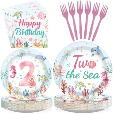 96Pcs Two The Sea Birthday Party Decorations for Girls Serves 24 by Greencian