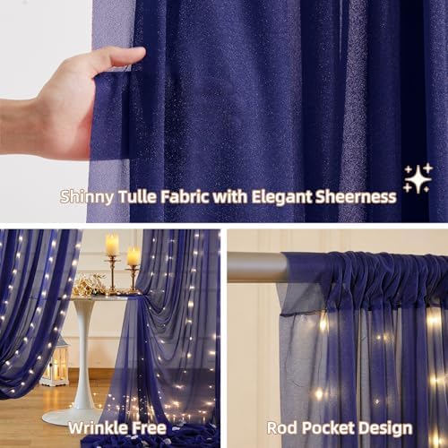 20x10FT Navy Blue Wrinkle Free Backdrop Curtains with Lights String for Parties - Photo Curtain Backdrop with Lights for Wedding Decorations, Bridal Baby Shower Birthday Party Photography Background - Image 5