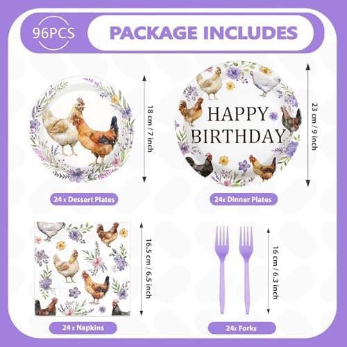 96 Pcs Chicken Themed Birthday Party Decorations, Serves 24 - Image 5