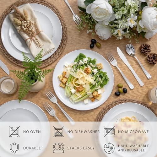 KIRE 200PCS Silver Plastic Plates - White Plastic Plates with Silver Rim Include 100 Dinner Plate and 100 for Dessert/Salad Plate for Birthday/Wedding/Party/Christmas - Image 4