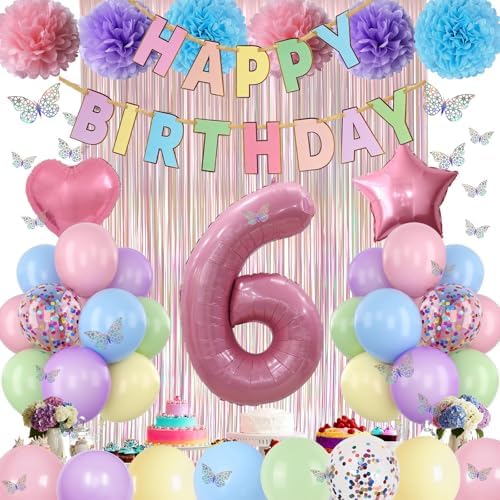 Pastel 6th Birthday Colorful Party Decorations Girls Pink Number 6 Balloon - Image 6