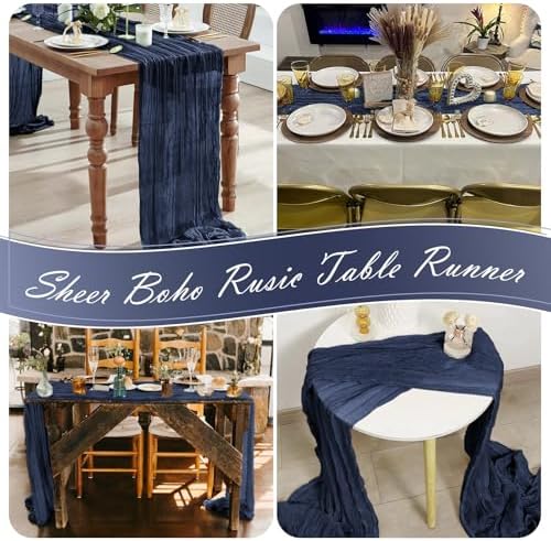 15 Pack Navy Blue Cheesecloth Table Runner 17 x 108 inch Cheese Cloth Table Runners 9ft Blue Table Runner Rustic Romantic Sheer Gauze Runner for Wedding Party Baby Shower Table Decoration - Image 7