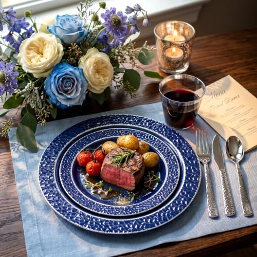 Ciaell 150 PCS Blue and Silver Plastic Plates - Blue Disposable Plate include 50 Plates, 25 Knives, 25 Forks, 25 Spoons, 25 Cups for Weddings & Party - Image 3