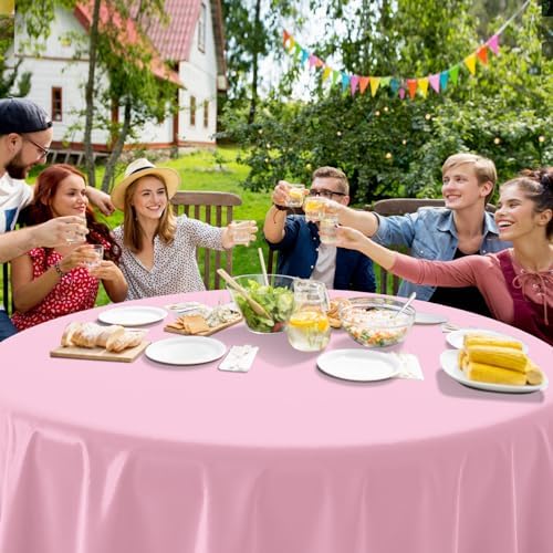 16 Pack Light Pink Plastic Tablecloth for Round Tables, Premium Decorative Pink Disposable Table Cloths for Parties, Bulk Round Party Table Cover for Birthday Wedding Anniversary Graduation, 84 Inch - Image 6