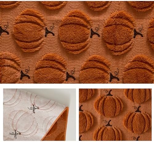 Fall Table Runner 13x90 Inch Soft Plush Faux Fur Jacquard Rust Pumpkin Table Runner, Seasonal Autumn Kitchen Dining Table Decoration for Home Party Decor ZR010B90 - Image 6