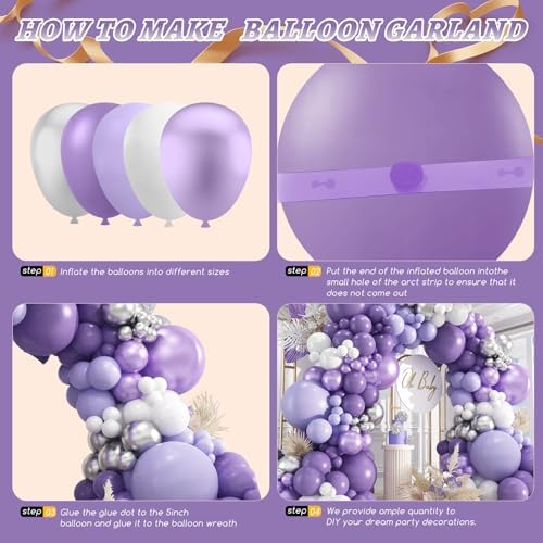 412Pcs Purple Balloon Garland Arch Kit,18 12 10 5 Inch Different Size Lavender Latex Metallic Silver Balloons for Butterfly Birthday Girls Women Wedding Birthday Baby Shower Party Decorations - Image 3