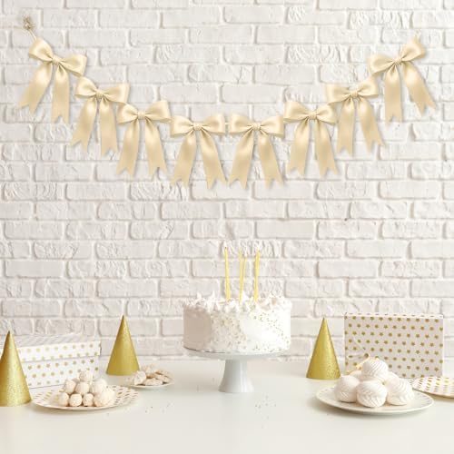 1 String of 8PCS Champange Bow Garland Banner Decoration,Pre-Strung Satin Ribbon Ornaments for Birthday,Bachelorette Party,Bridal Shower,Wedding,Engagement,Baby Shower,Graduation Decor,Anniversary by Unknown