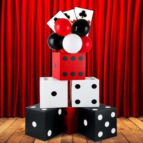 CHUNNIN 60 Pcs Casino Theme Party Decoration Casino Party Boxes Balloon Poker Cards 11 Inch Large Dice Favor Boxes 6 Pcs Jumbo Playing Cards for Dice Game Night Table Centerpieces Birthday Supplies - Image 4