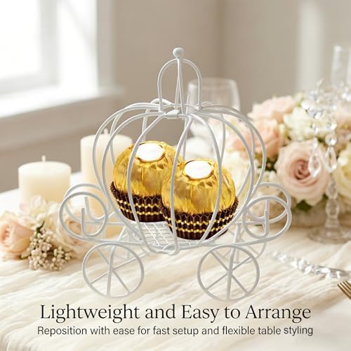 Saihisday Pumpkin Carriage Candy Box Metal Cinderella Carriage Candy Box Pumpkin Cart Centerpiece for Valentine's Day Wedding Birthdays Anniversar Halloween Parties 4.9 X 3.1 X 4.7 Inches (4, white) - Image 3