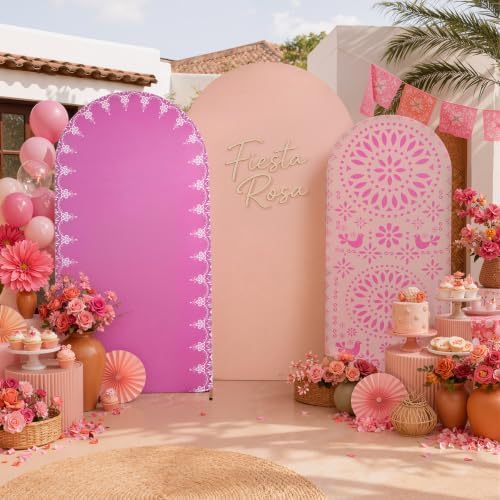 Set of 3 Arch Backdrop Cover Mexican Pink 7.2ft 6.6ft 6ft Spandex Wrinkle Free Fitted Arch Background Top Chiara Arch Cover for Wedding Birthday Party Photography Arch Background - Image 2