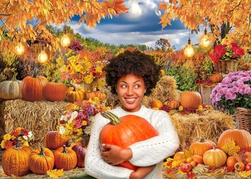Autumn Harvest Backdrop Fall Farm Pumpkin Hay Bale Photography Background - Image 3
