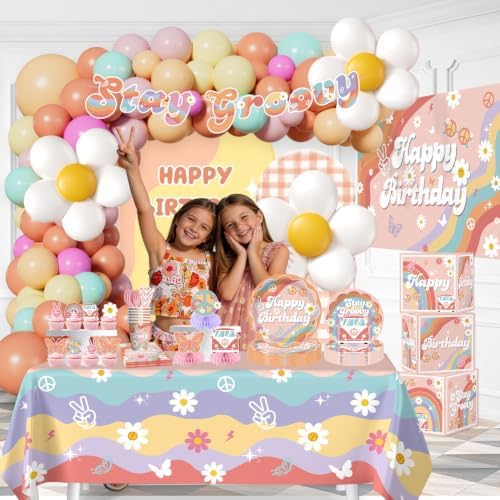 292Pcs Groovy Birthday Decorations, All-in-One Decor Set for 25 Guests - Image 6