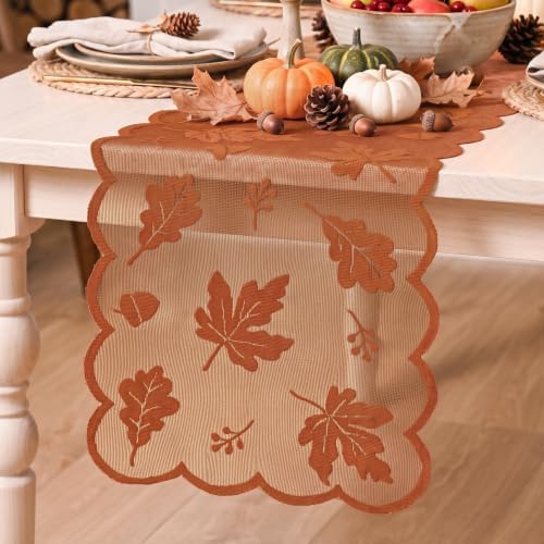 Artoid Mode Lace Jacquard Maple Leaf Fall Table Runner 13x72 Inch by ArtoidMode