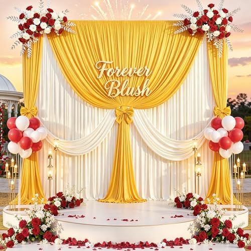 10 ft x 10 ft Wrinkle Free Yellow Backdrop Curtain for Parties, Yellow Polyester Photo Backdrop Drapes,Thick Background 2 Panels 5ft x 10ft for Baby Shower Wedding Birthday Party Backdrop Stand - Image 4