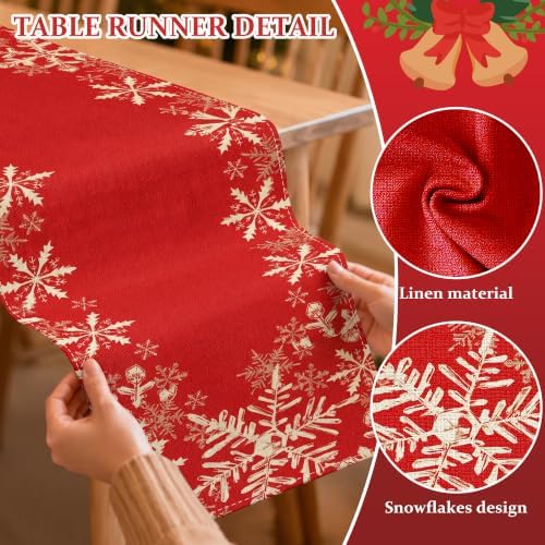 Red Snowflakes Christmas Table Runner Xmas Winter Decorations - Image 3