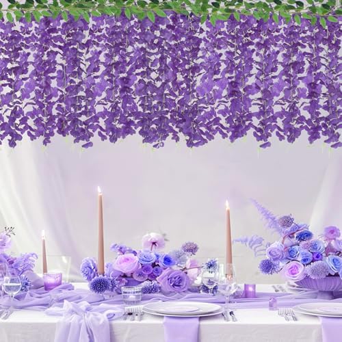 ZINHO 60 Branches Wisteria Hanging Flowers, Artificial Purple Wisteria Flowers Garland for Wedding Arch Ceremony Party Garden Home Backdrop Decor - Image 4
