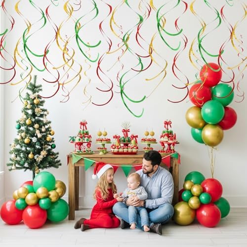 BEISHIDA 24Pcs Red Green Gold Hanging Swirls Birthday Christmas Decor - Image 4
