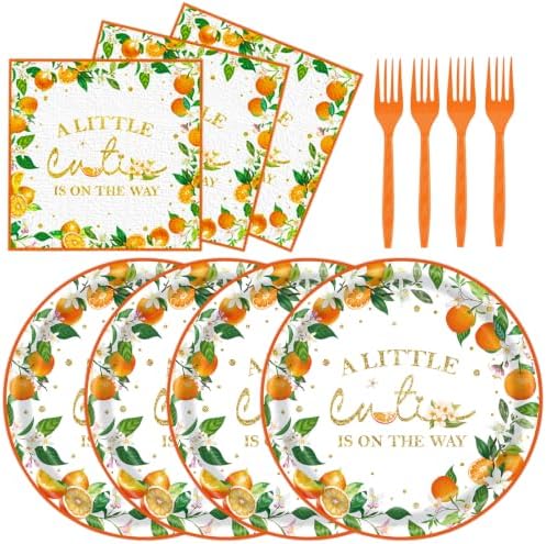 72 Pcs Little Cutie Orange Citrus Paper Plates and Napkins Party Supplies by KFJBPB
