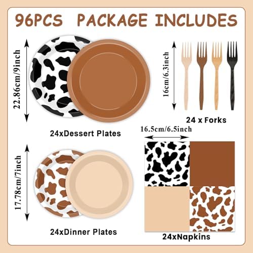 96Pcs Cow Print Paper Plates and Napkins Western Cowboy Party Supplies - Image 2