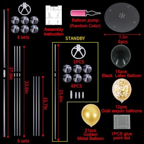 TONIFUL 6 Set Black Gold Balloon Stand Balloon Centerpieces for Table Decor - Image 5