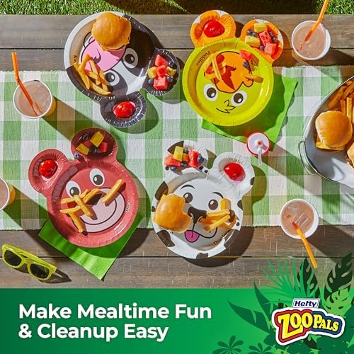 Hefty Zoo Pals Party Edition Paper Plates for Kids, Assorted Animal Designs, 7.75 Inches with Two Dipping Compartments, Multi-Color, 20 Count (Pack of 10) - Image 6